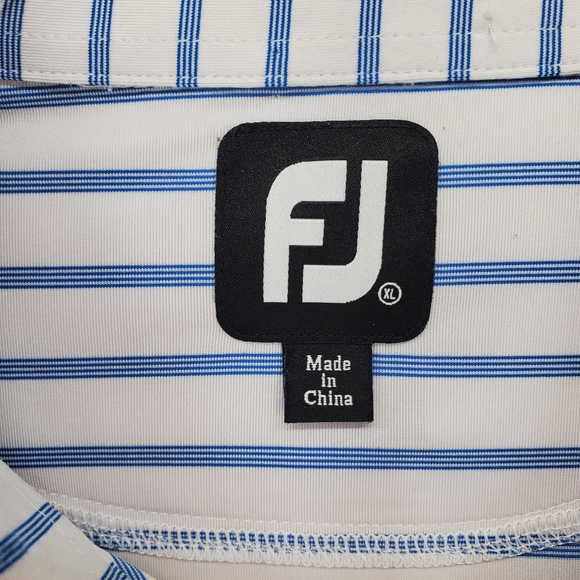 FootJoy Golf Polo Shirt Blue White Striped Mens XL Long Tail Stretch Perfotmance - Picture 2 of 10